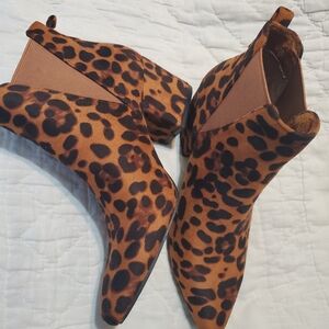 Allegra K Brown Leopard Ankle Booties